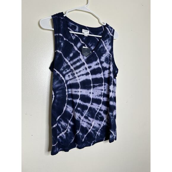 J. Crew Factory Women's Size Small NEW Tie Dyed Tank Navy 100% Cotton V-Neck - Picture 2 of 8